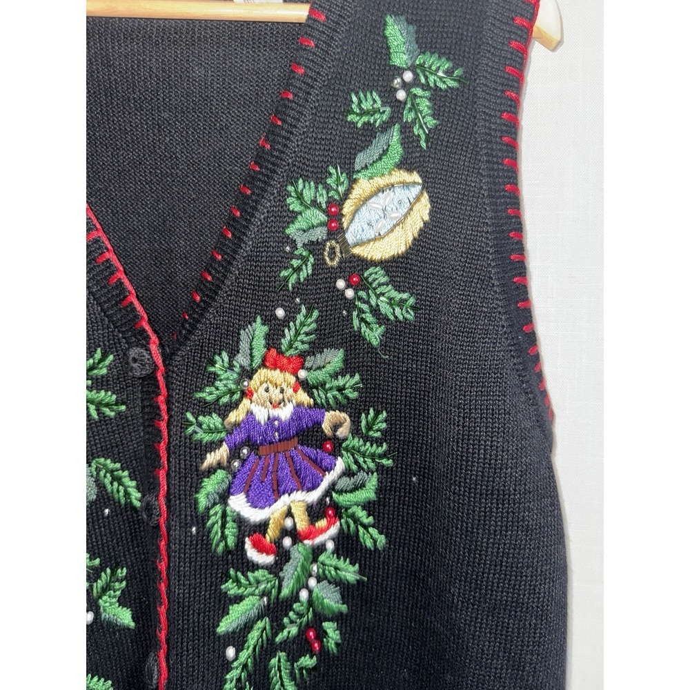 Vintage Victoria Jones Women's M Christmas Embroidered Beaded Sweater Vest - Picture 2 of 7